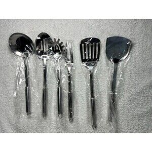 Lot Of 6 Kitchen Utensils Spatulas, Pasta Server, Ladl, Fork, Slotted Spoon